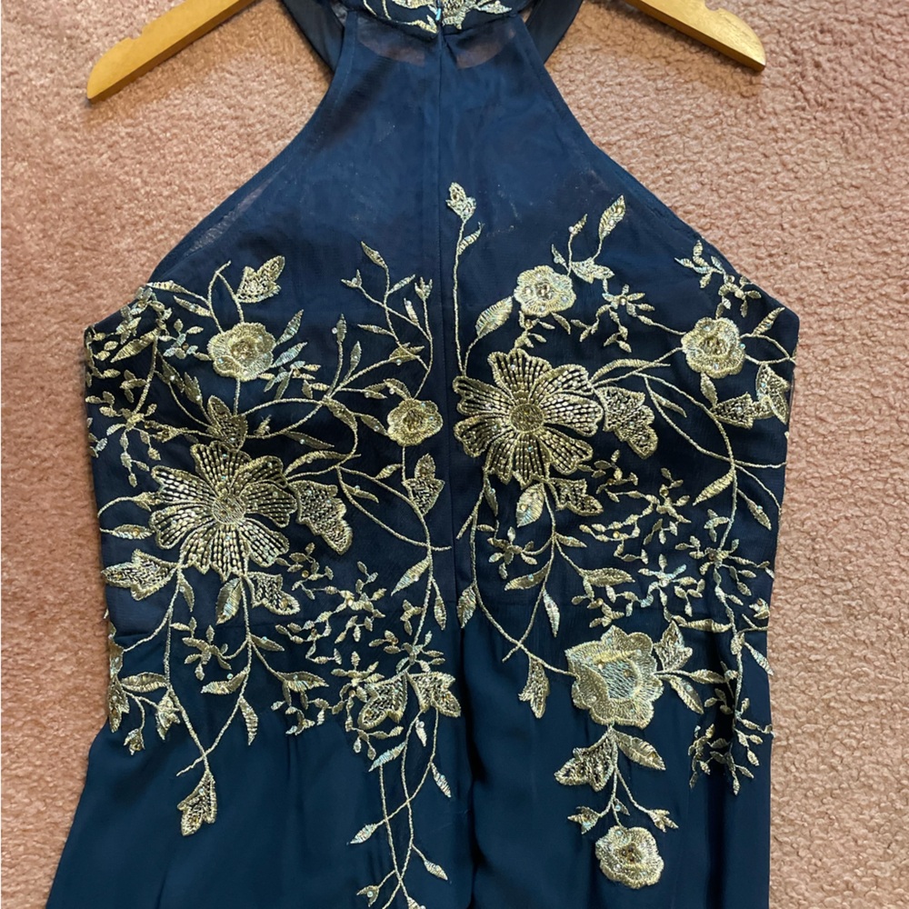 Navy and Gold Floral Embroidered Dress